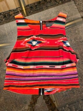 ASTR Red Striped Aztec Crop Top - Barely Worn